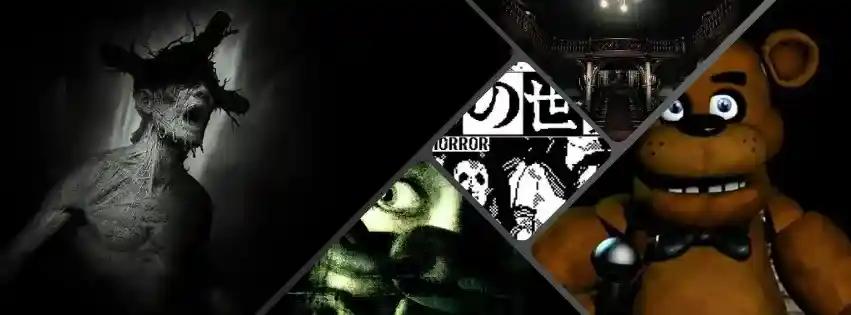 Collage of perfect low-end horror games like World of Horror, Five nights at Freddy's, Resident Evil, Darkwood and Condemned: Criminal Origins