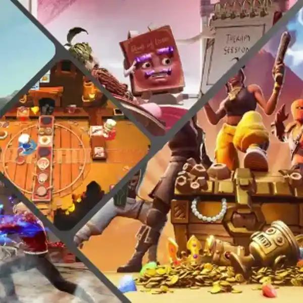 Collage of multiplayer PS5 game scenes featuring Call of Duty Warzone, Fortnite, Overcooked, Streetfighter and It Takes Two