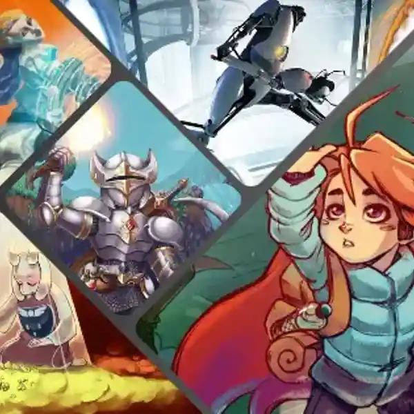 Banner image showing a collage of games like Vampire Survivors, Portal 2, Undertale and Slay the Spire