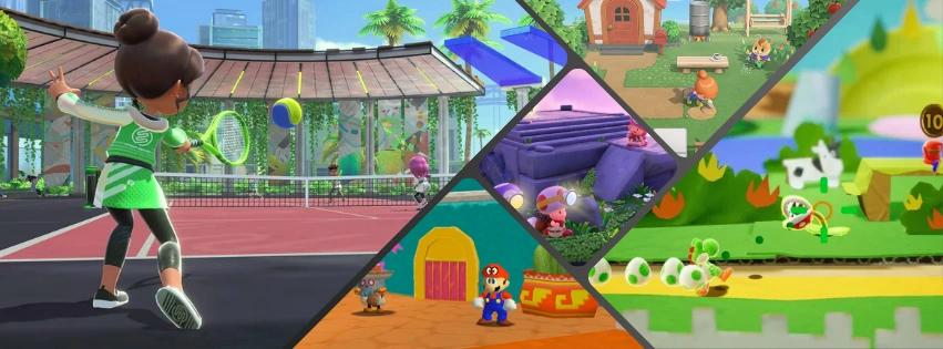 Banner image displays a collage of kid friendly games like Nintendo Switch Sports, Animal Crossing, Yoshi and Mario