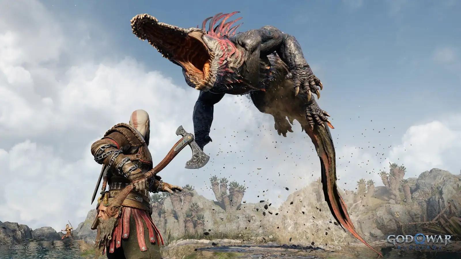 Kratos in action in PS5 exlusive God of War Ragnarok