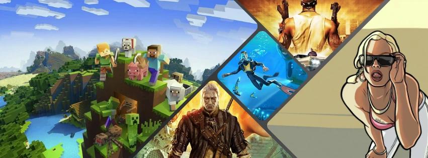 Banner image showing a collage of different games like Minecraft, GTA San Andreas, The Witcher, Subnautica and Saints Row