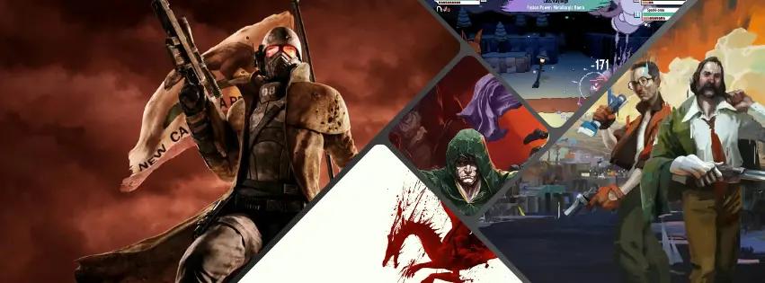 Banner image showing a collage of different games like Vampire Survivors, Disco Elysium, Cassette Beasts and Fallout: New Vegas