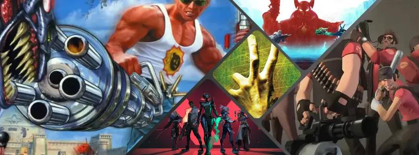 Banner image showing a collage of different games like Valorant, Serious Sam, Left 4 Dead 2, Team Fortress 2 and Paladings
