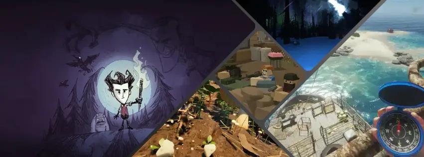 Collage of of survival games perfect for low-end PC's like Don't Starve, Unturned, The Long Dark, Stranded Deep and Grounded