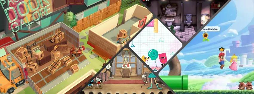 Thumbnail image showing a collage of co-op gameplay screenshots, from Moving Out 2, Mario, Luigi's Mansion 3 and more.
