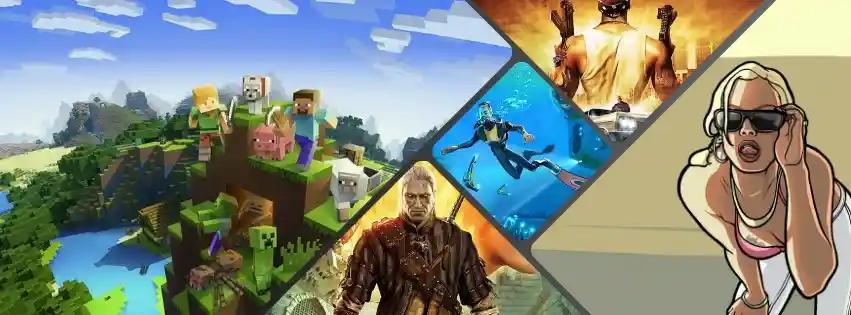 Thumbnail image showing a collage of different games like Minecraft, GTA San Andreas, The Witcher, Subnautica and Saints Row